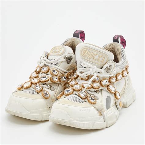 gucci crystal sneakers used|Gucci flashtrek with crystals white.